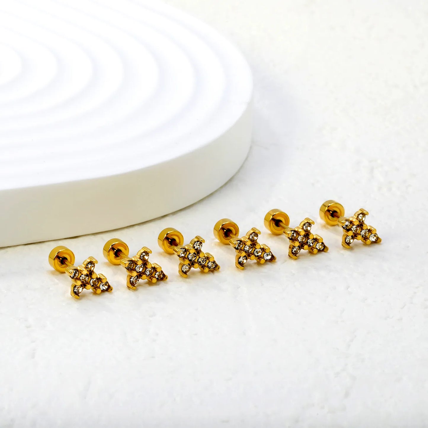 3 Pairs Pack CZ Cross Screw-Back Stud Earrings | 18K Gold Plated Stainless Steel | Wholesale Bulk Order MOQ 12