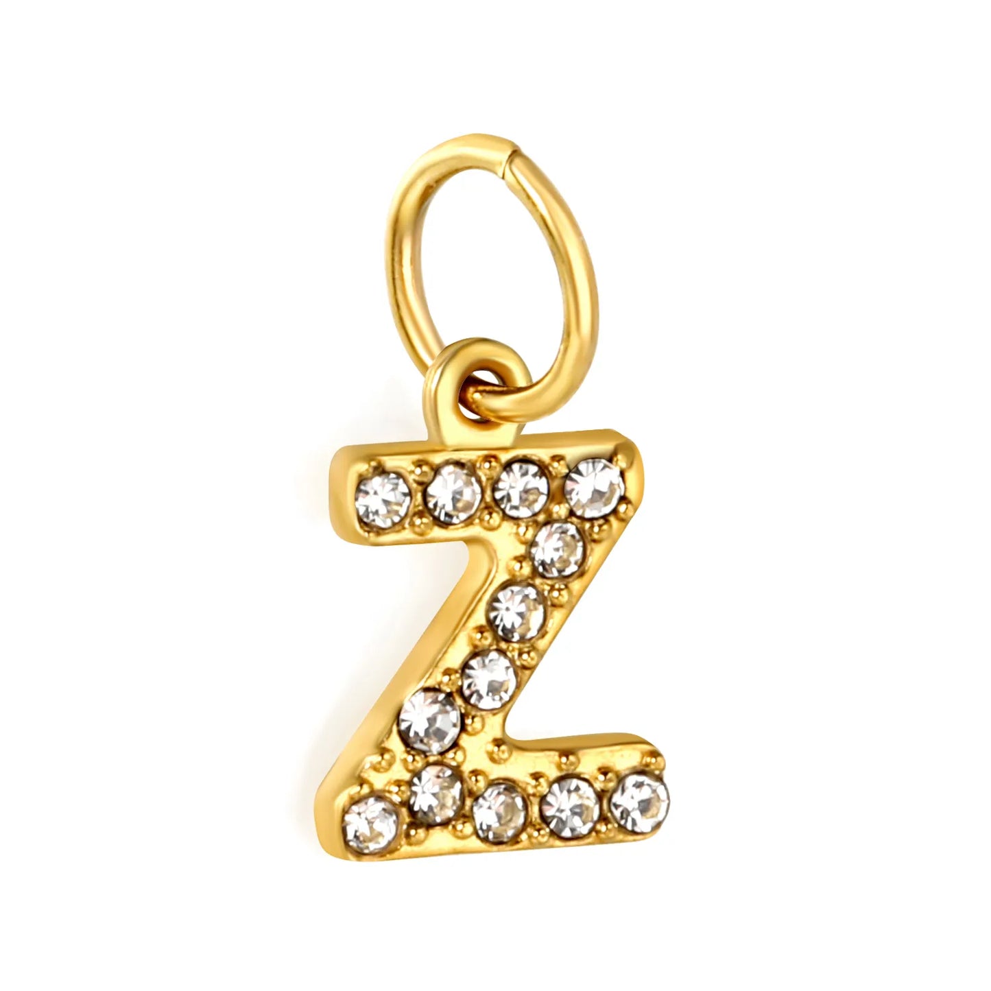 Wholesale 18K Gold Plated Initial Letter Charms with Rhinestones | Hypoallergenic Stainless Steel Jewelry Components