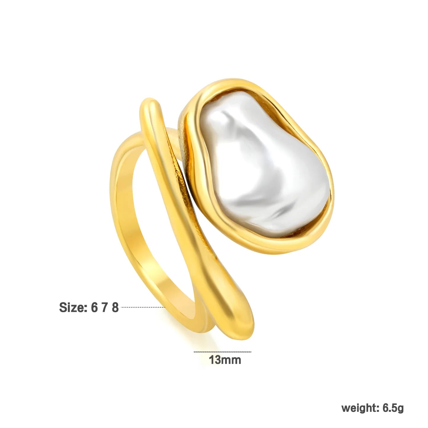 Baroque Pearl Wrap 18K Gold Plated Ring | Sizes 6/7/8 | Wholesale Bulk Order MOQ 12