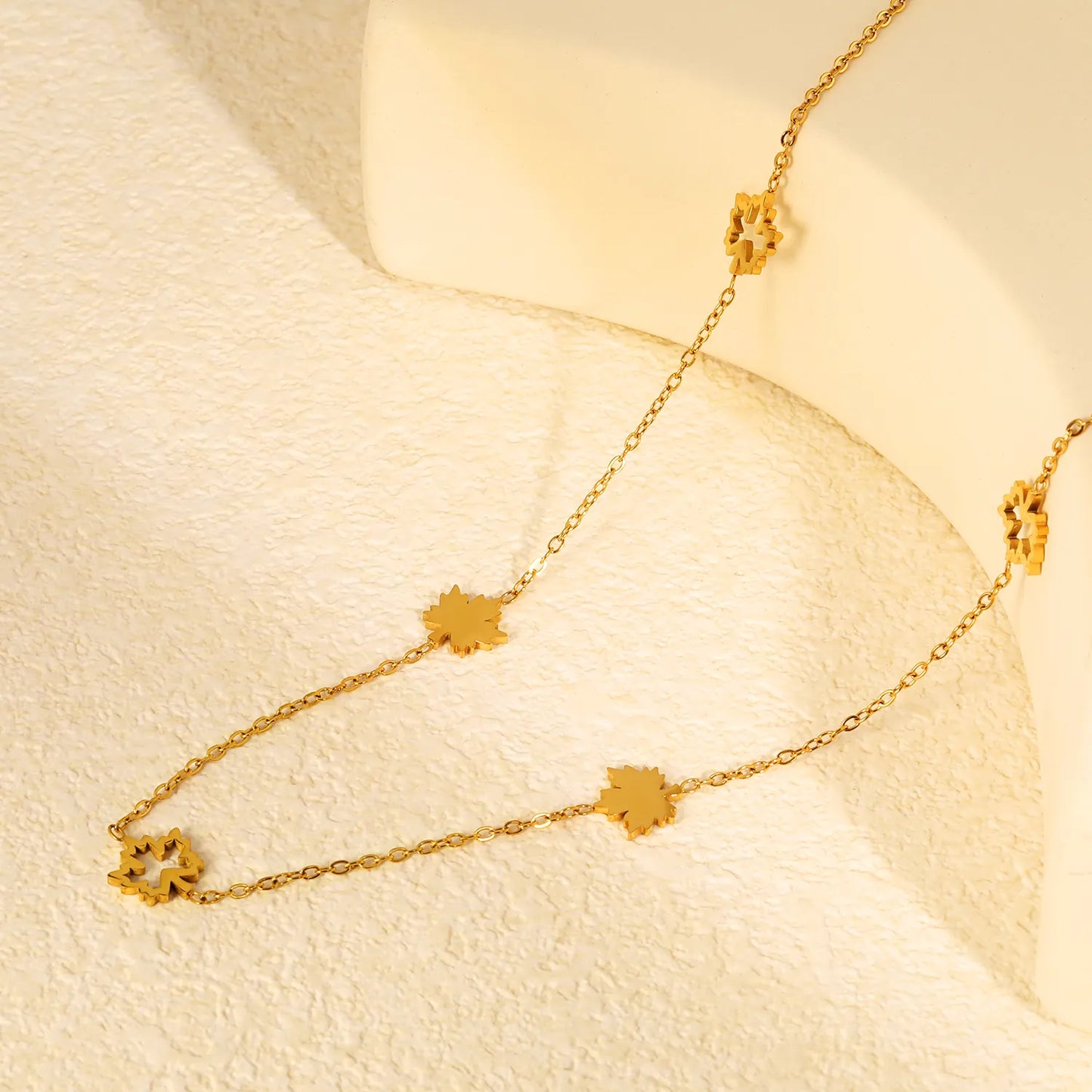Wholesale Maple Leaf Station Necklace | Adjustable 40+5cm | 18K Gold Plated | Bulk Order MOQ 12
