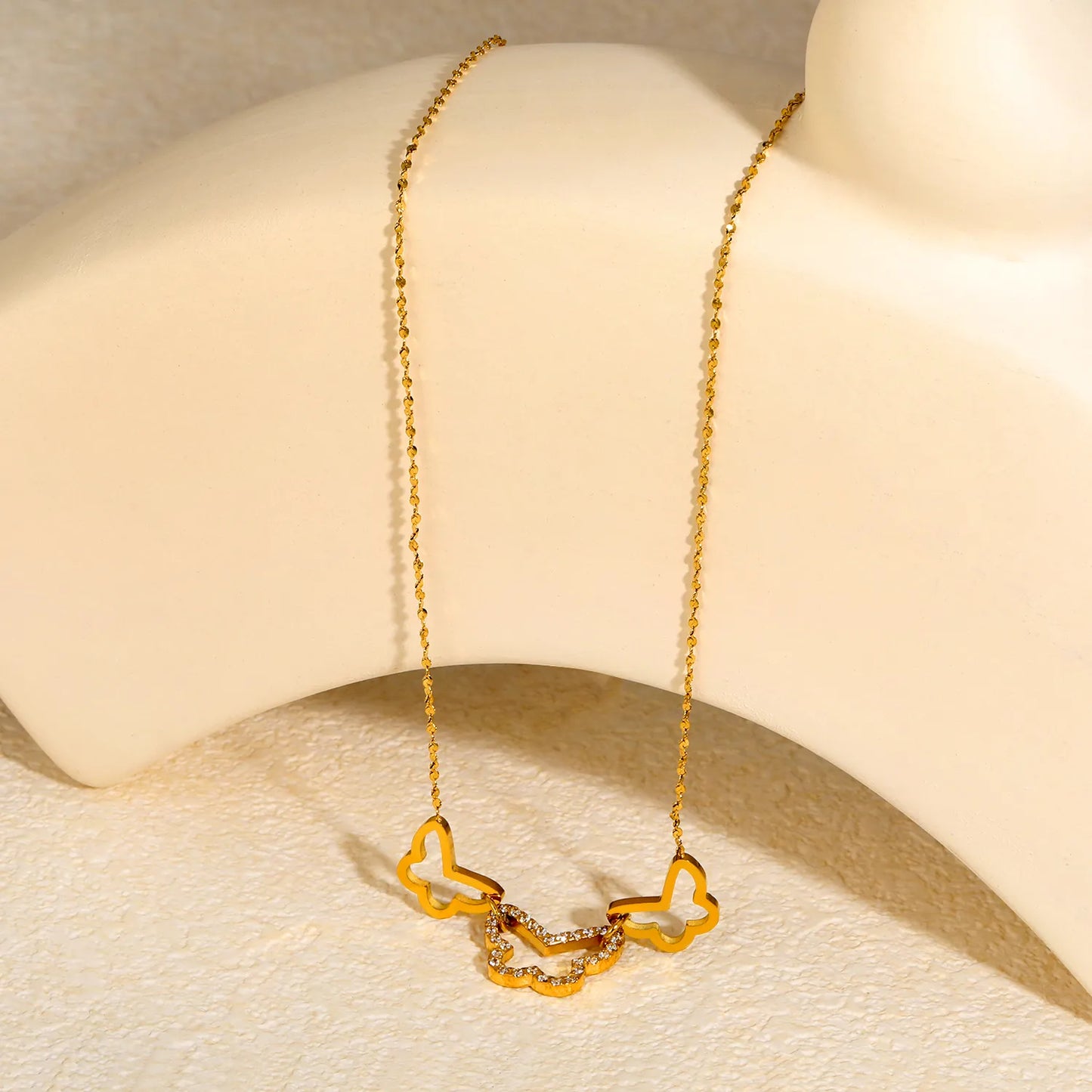 18K Gold Plated Triple Butterfly Pendants Necklace | Adjustable 42+5cm | Wholesale Bulk Order MOQ 12
