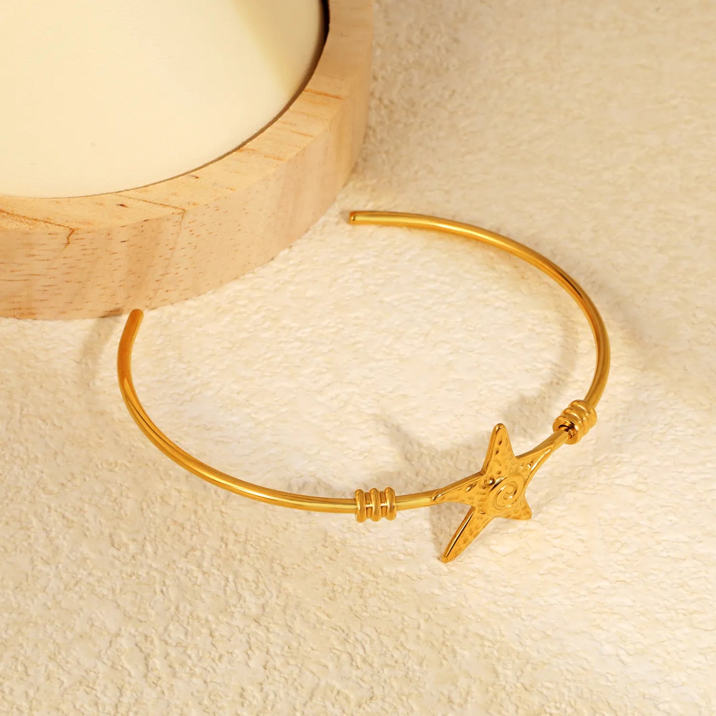 Wholesale Starfish Open Cuff 18K Gold Plated Bangle| 62mm Inner Diameter | Bulk Order MOQ 12
