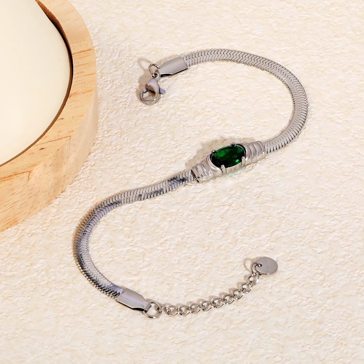 Green CZ Herringbone Bracelet Adjustable 17+3cm | Gold / Silver Color Options | Wholesale Bulk Order MOQ 12