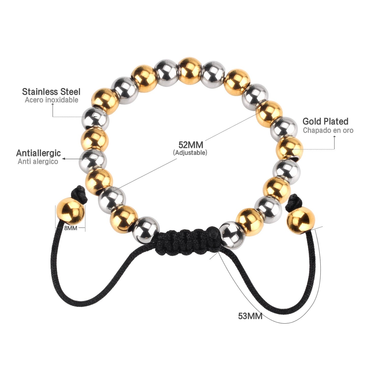 Gradual Gold Steel Bead Bracelet 8mm