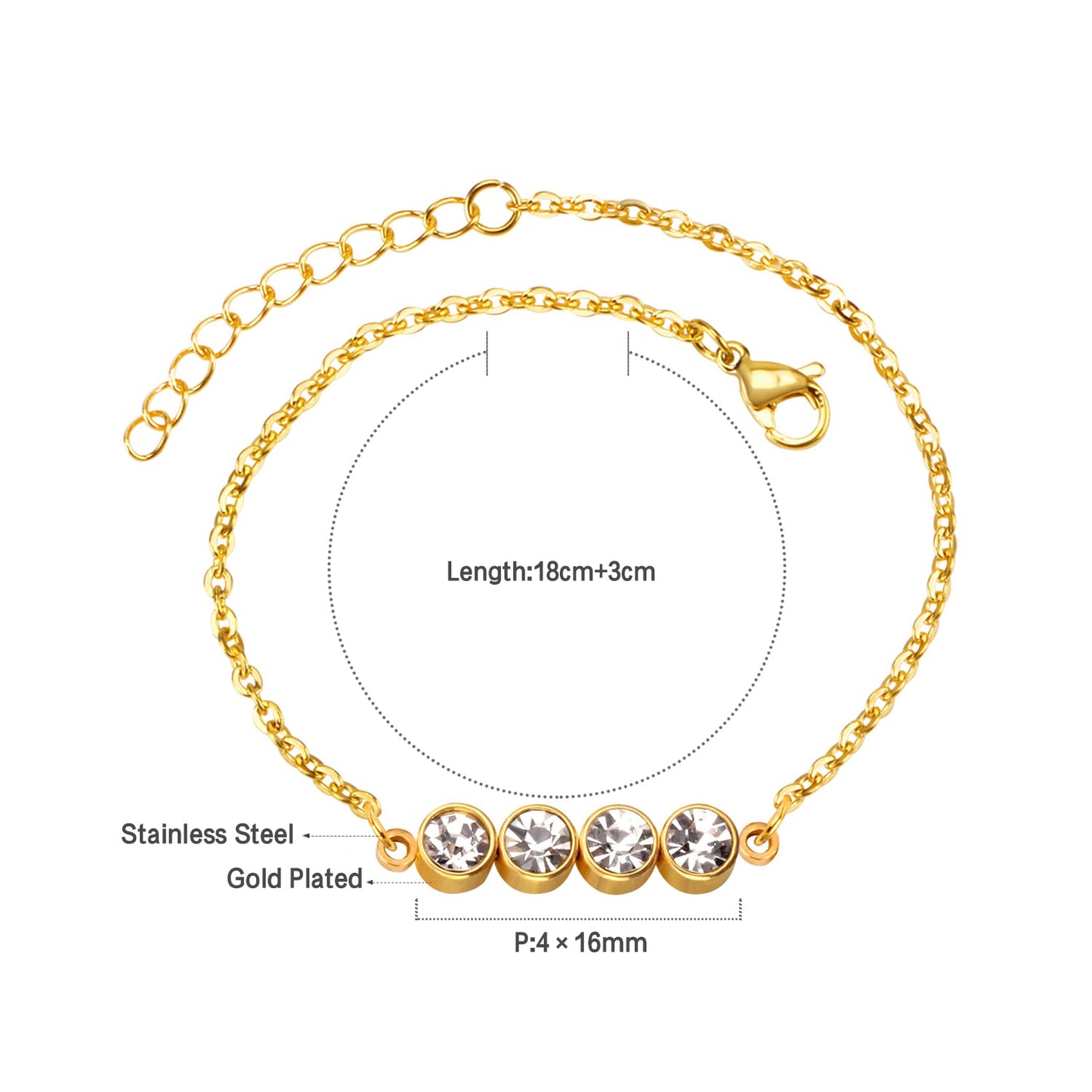 Accessory Bracelet with Diamonds 12mm 18+3cm in Steel and Gold