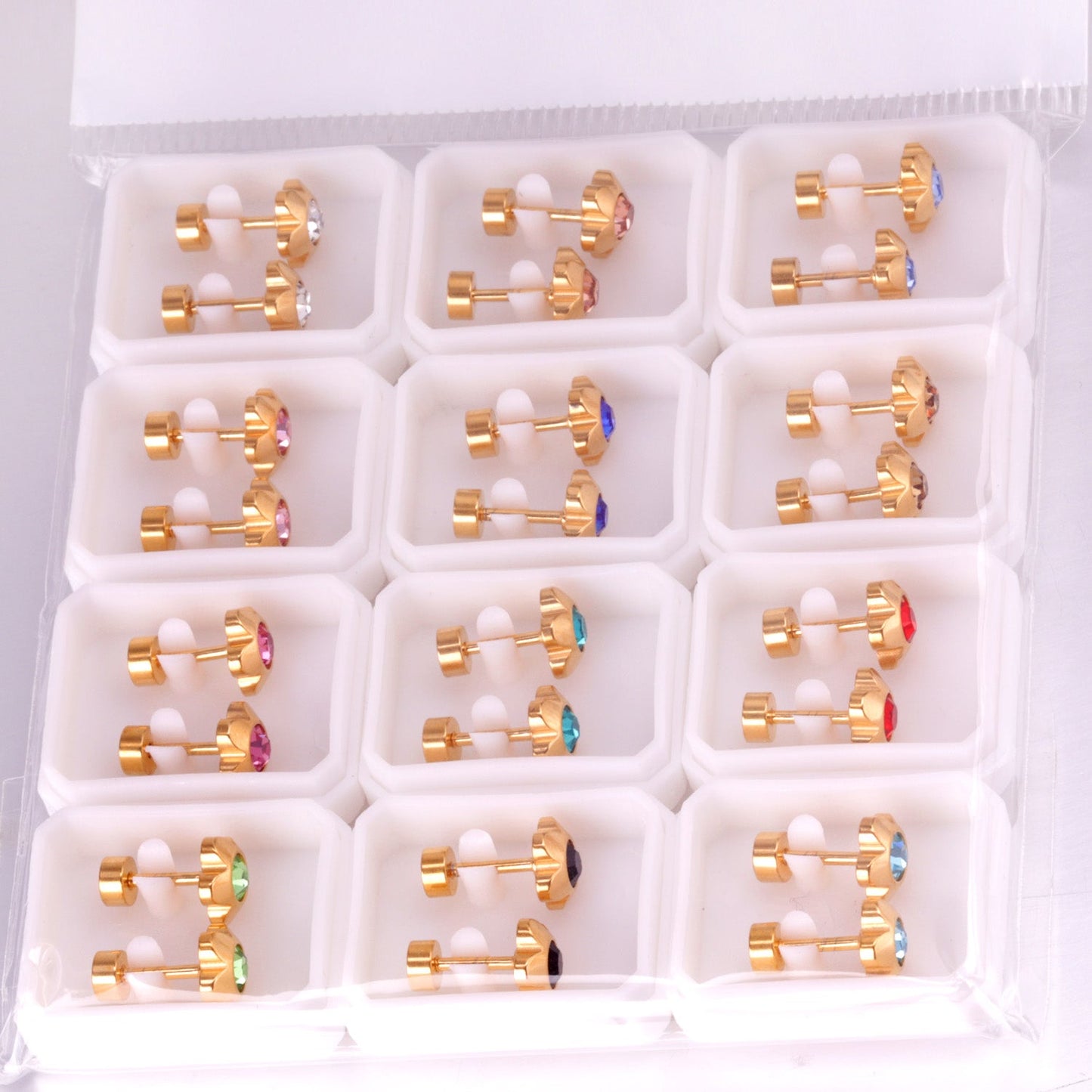 12 pairs 7mm Gold/Steel Plum White/Black Diamond Screw Plugs