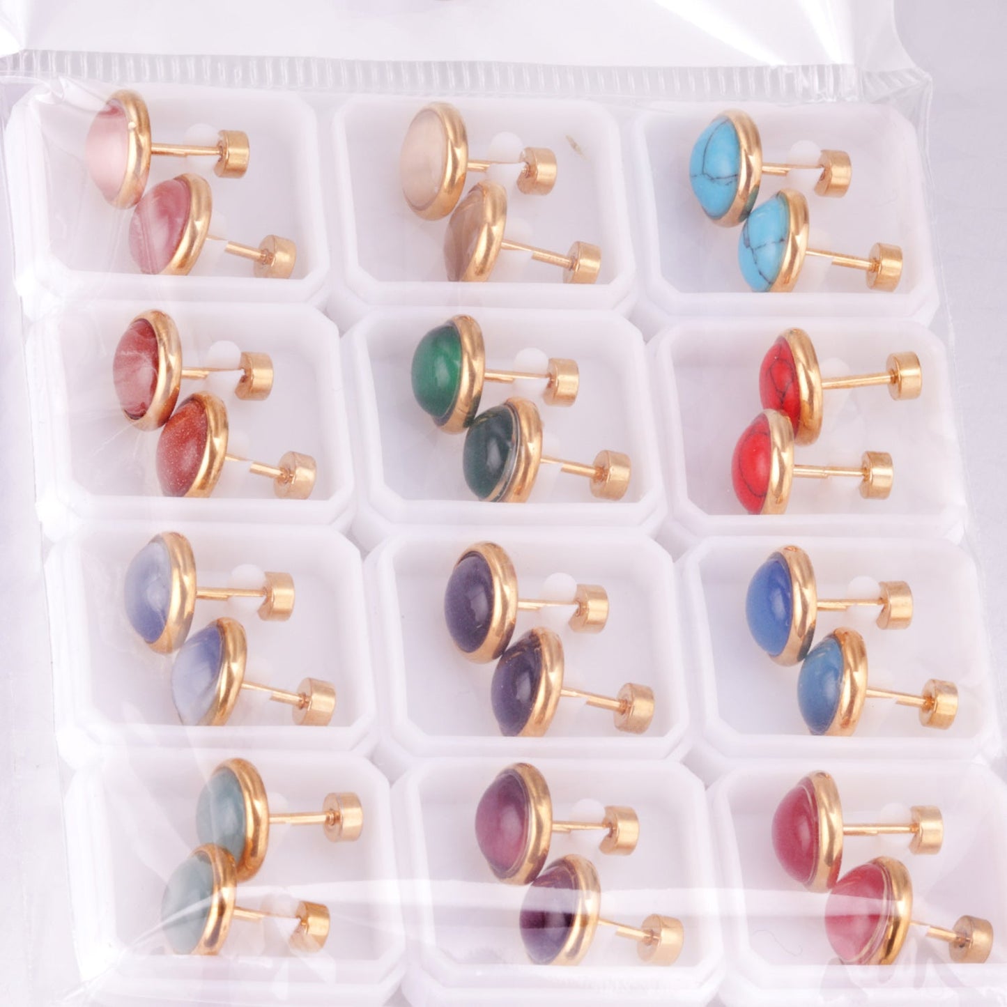 12 pairs 10mm/8mm Steel/Gold Mixed Screw Earrings