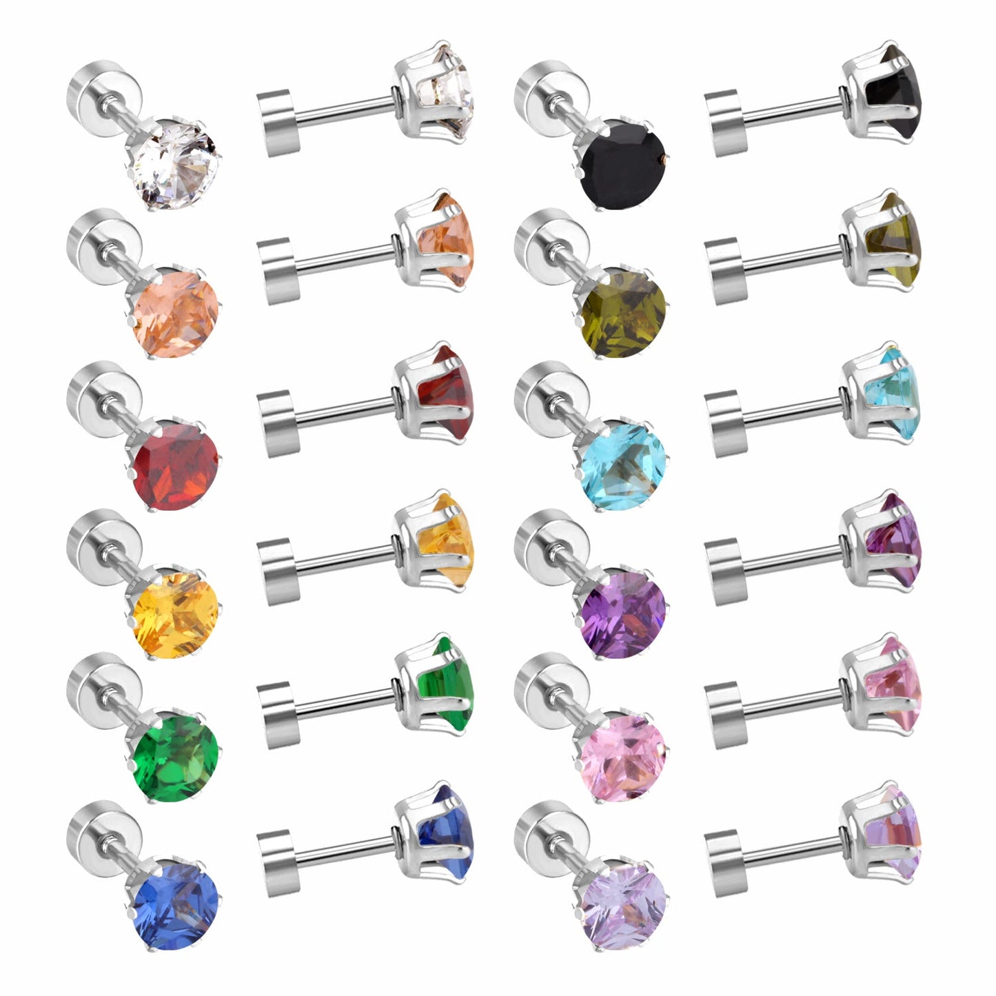 12 Pairs 3mm/6mm Steel/Gold Round Mixed Drill Plugs