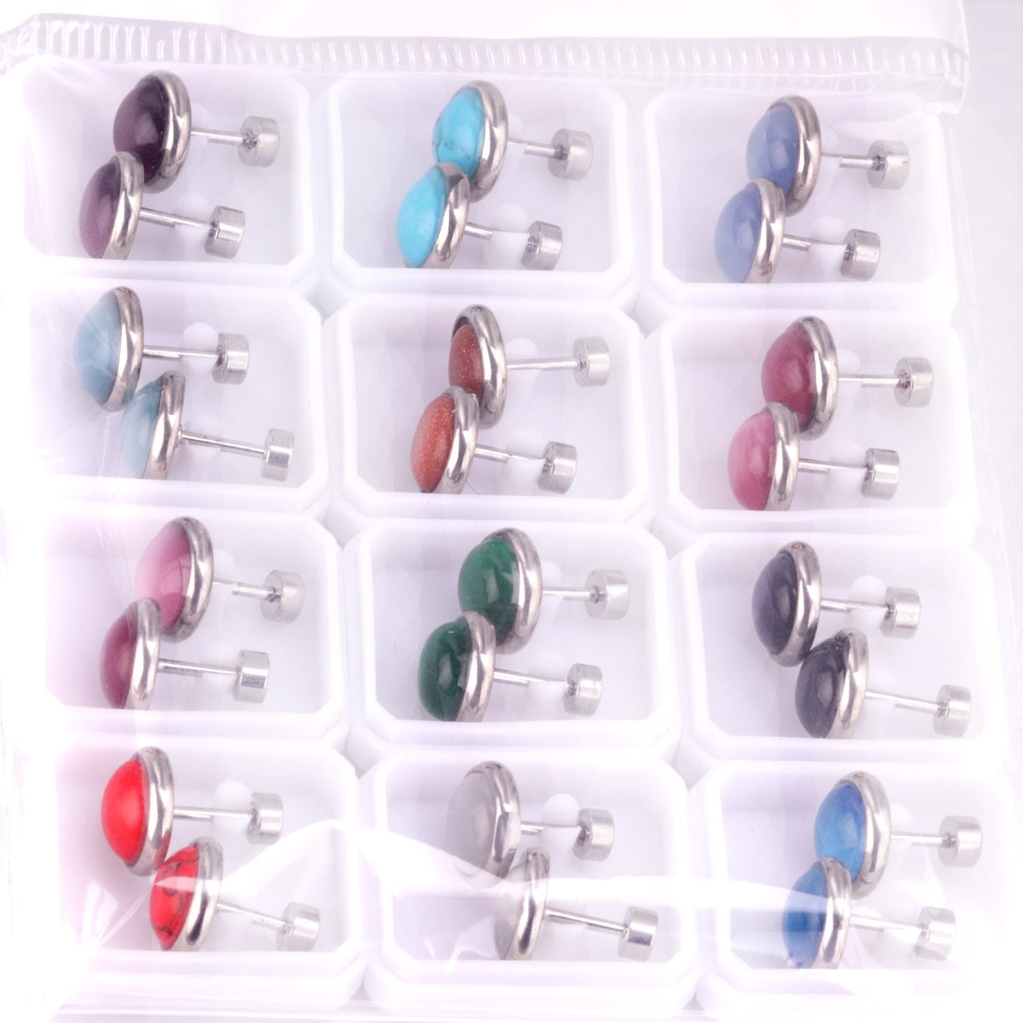 12 pairs 10mm/8mm Steel/Gold Mixed Screw Earrings