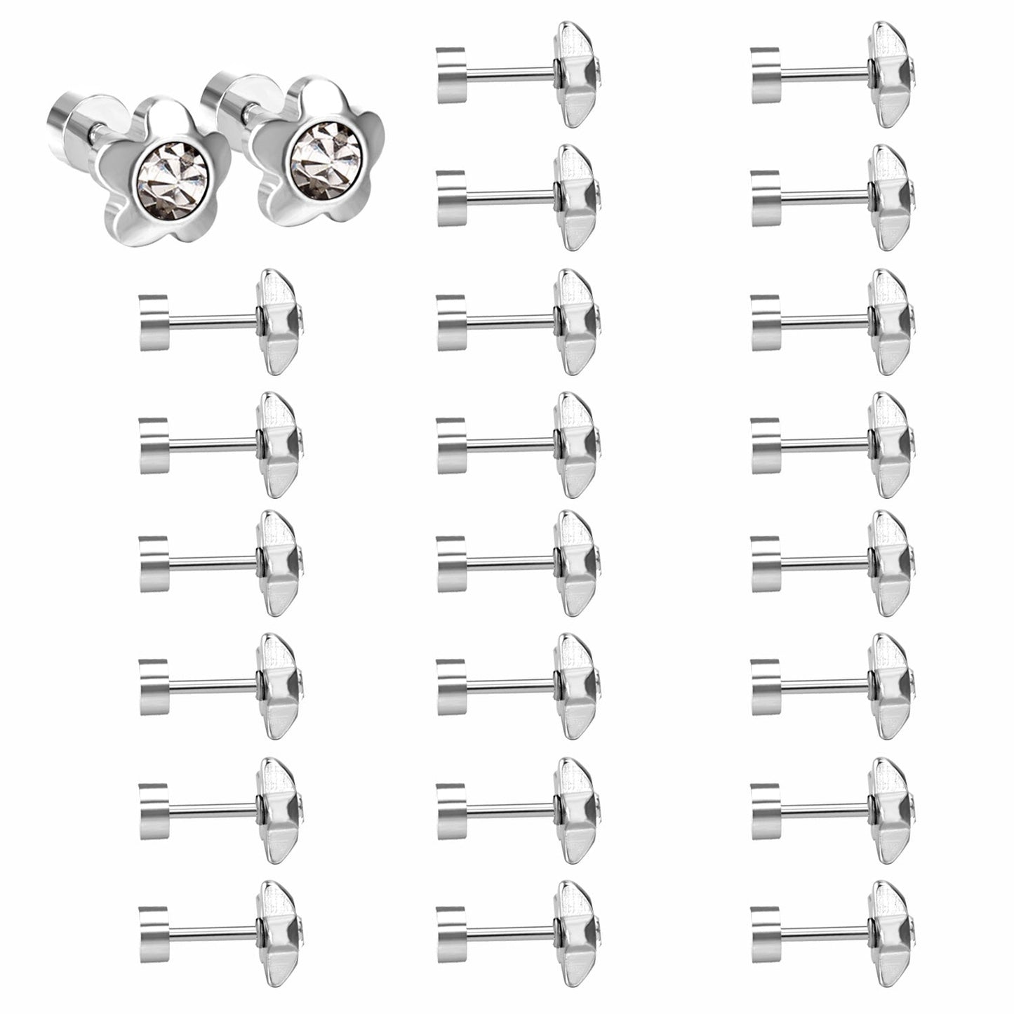 12 pairs 7mm Gold/Steel Plum White/Black Diamond Screw Plugs
