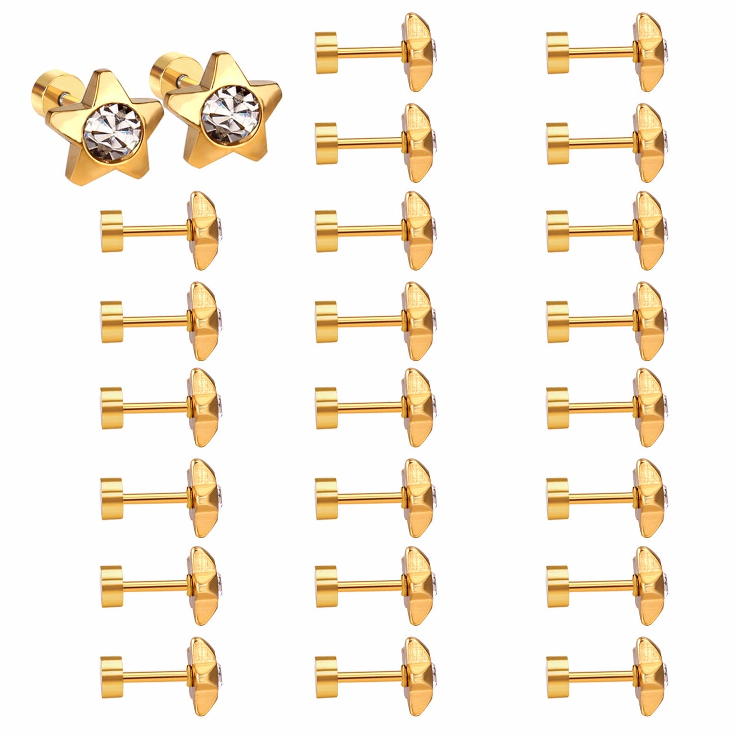 12 pairs 7mm steel/golden pentagram mixed drill/white diamond screw plugs