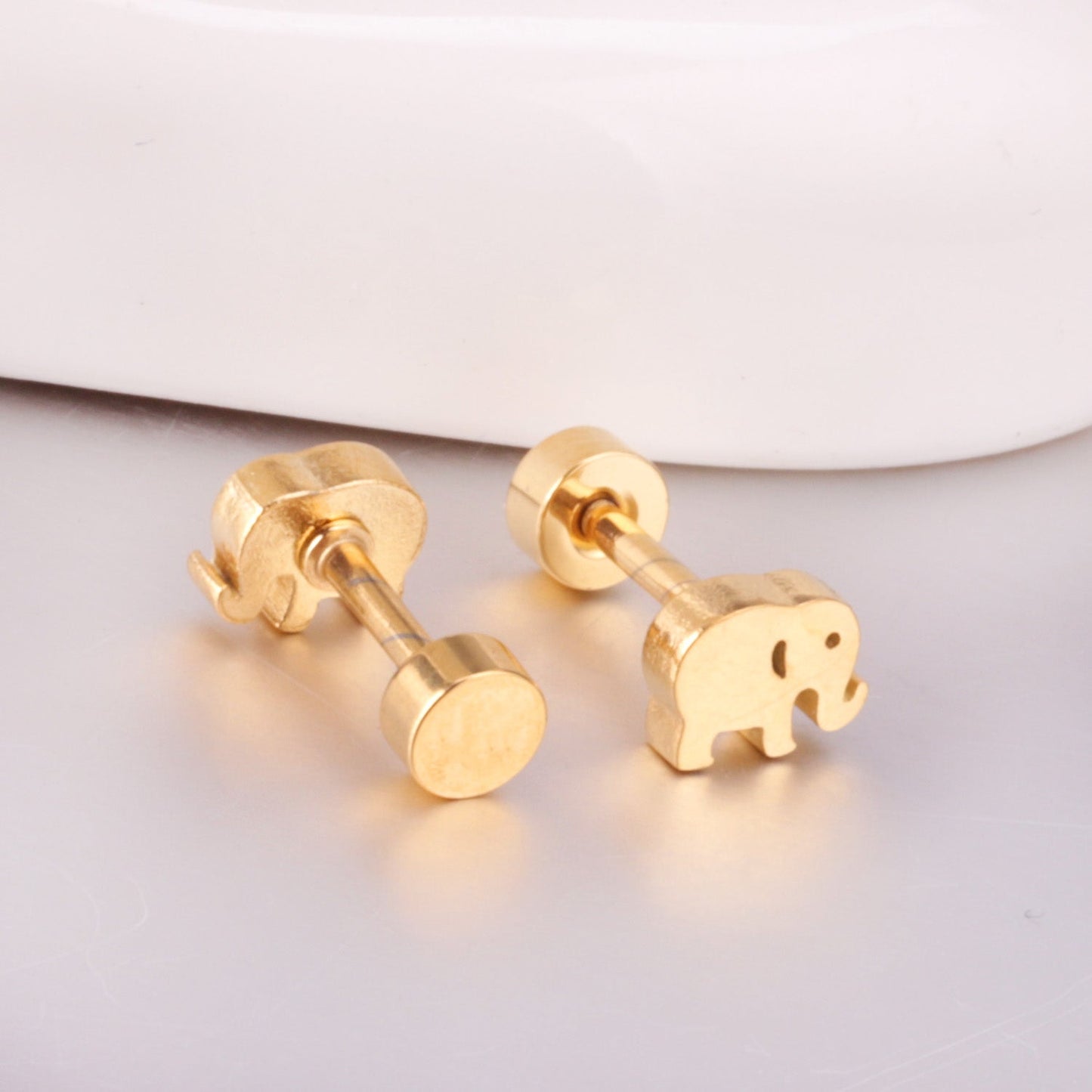 12 pairs steel/gold Elephant Screwback Earrings w/o Diamonds