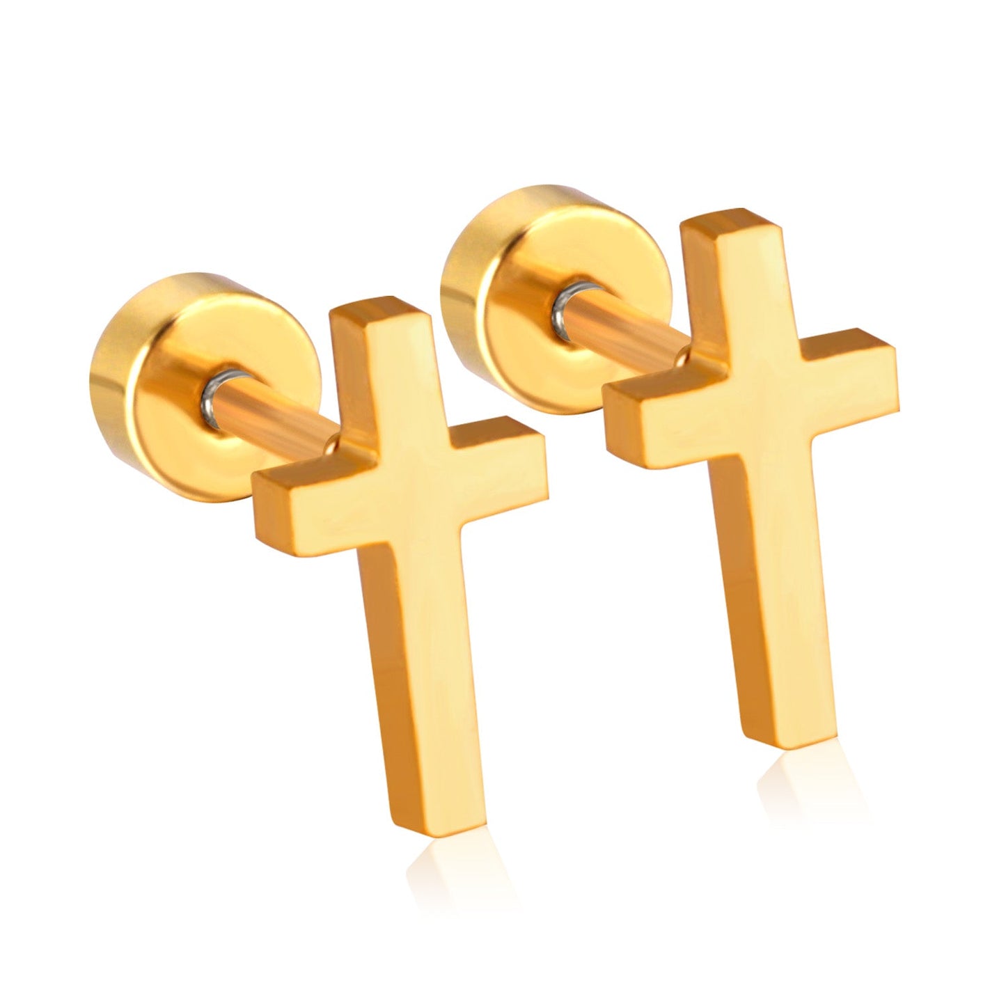 12 pairs steel/golden Cross Screwback Earrings w/o drill