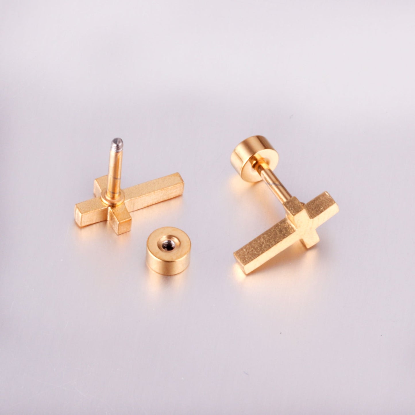 12 pairs steel/golden Cross Screwback Earrings w/o drill