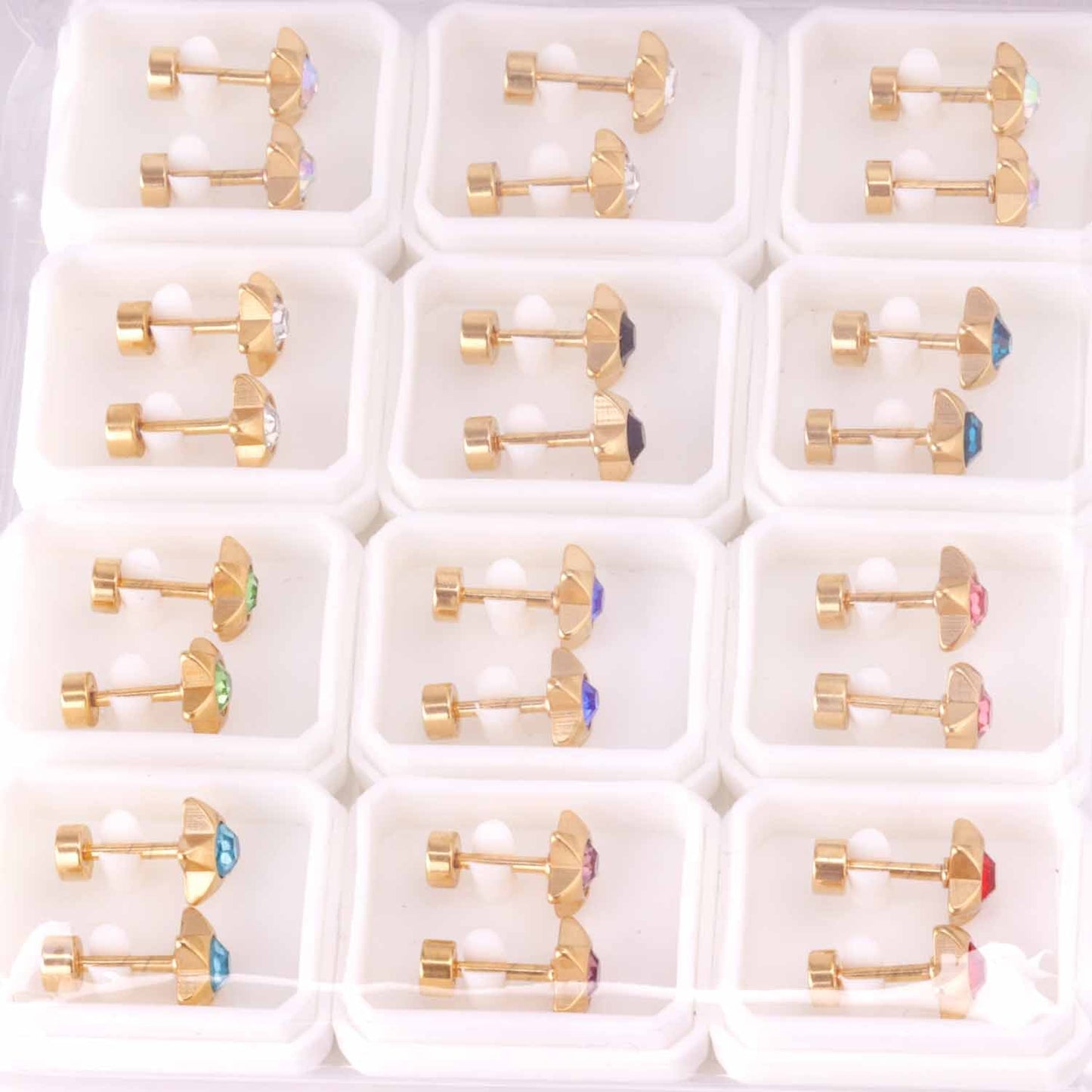 12 pairs 7mm steel/golden pentagram mixed drill/white diamond screw plugs