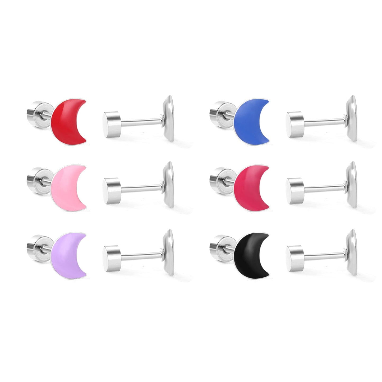 12 pairs Steel / Goldtone Moon Shaped Mixed Color Screwback Earrings