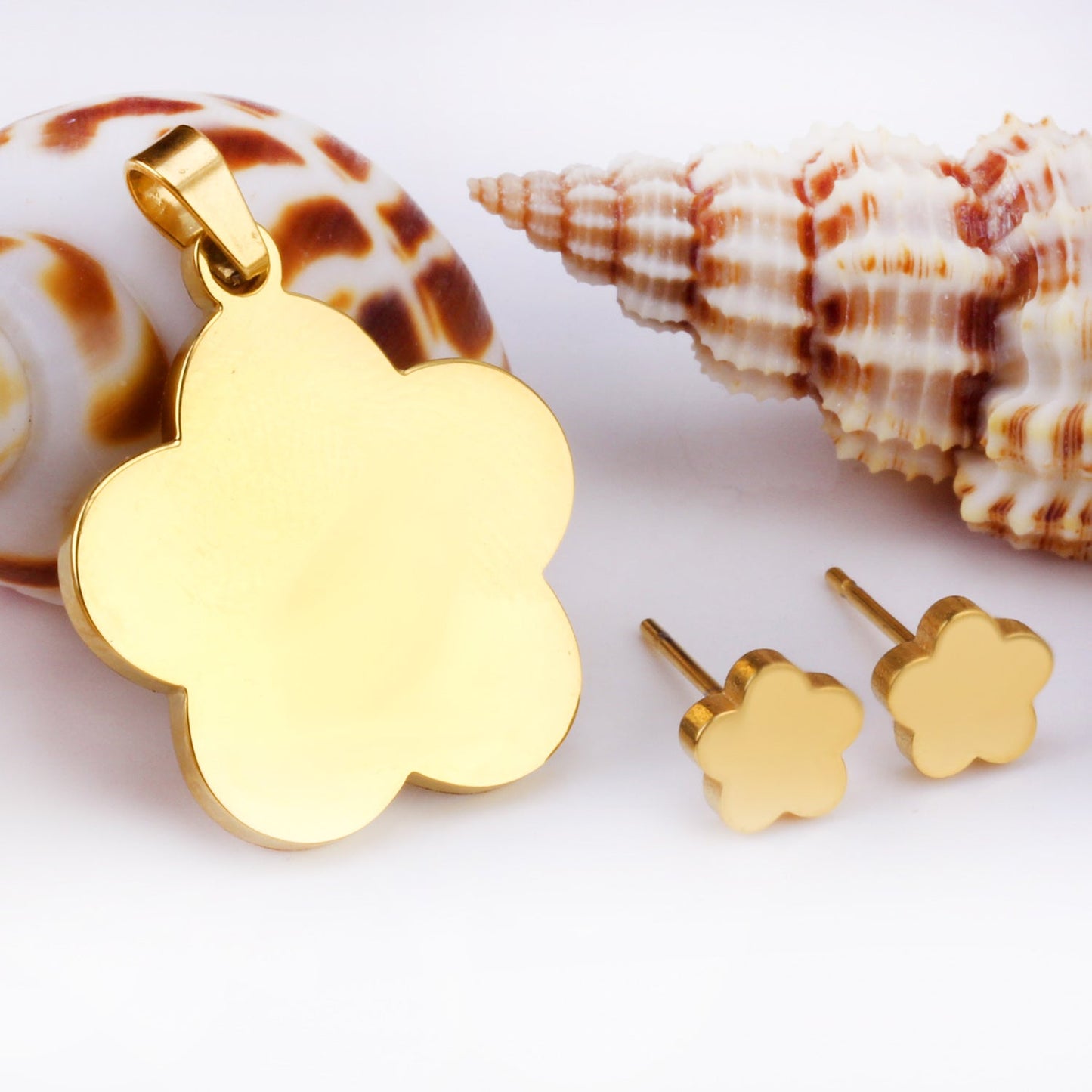 Gold/steel color glossy cut jewelry set of a big flower without diamonds