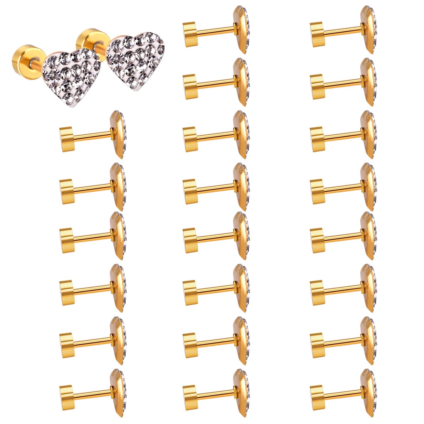 12 pairs 9mm steel/golden heart shaped sludge mix/five colors/white white sludge screw plugs