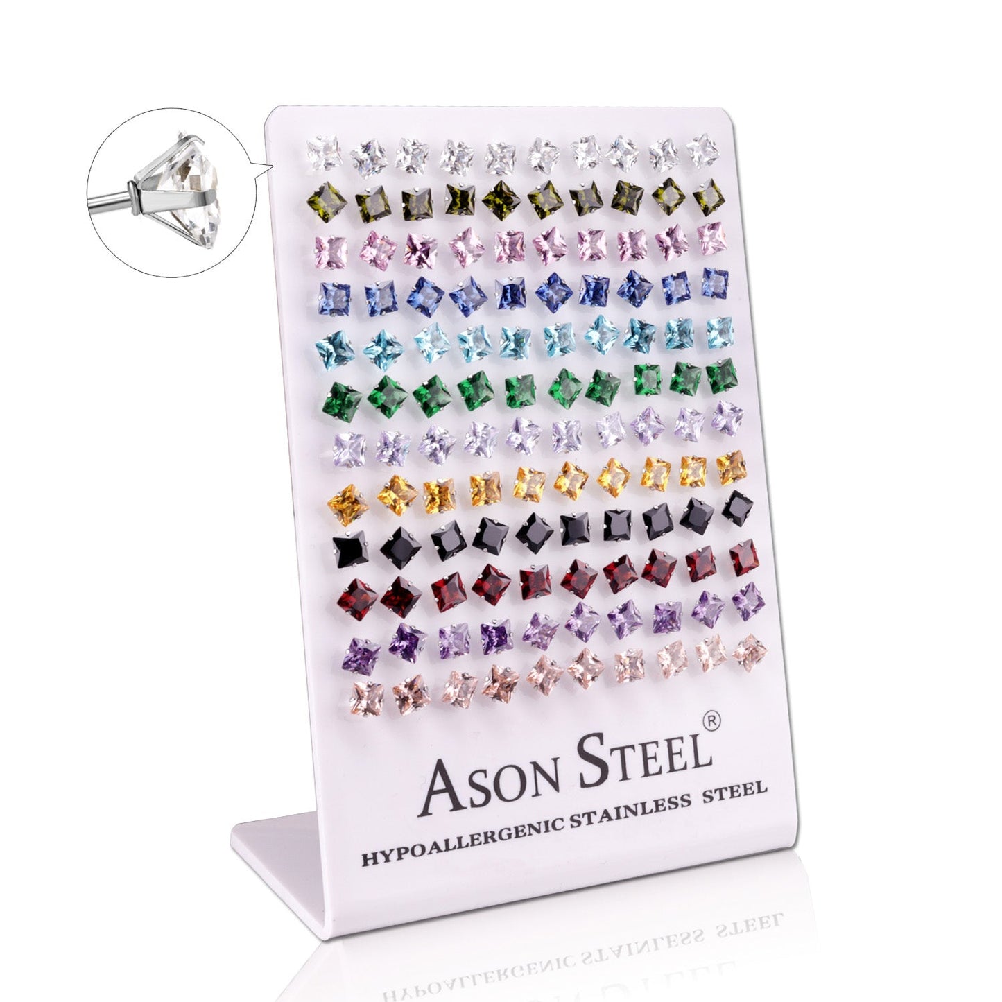 6mm Snapback Steel/Gold Square Mixed Diamond Stud Earrings