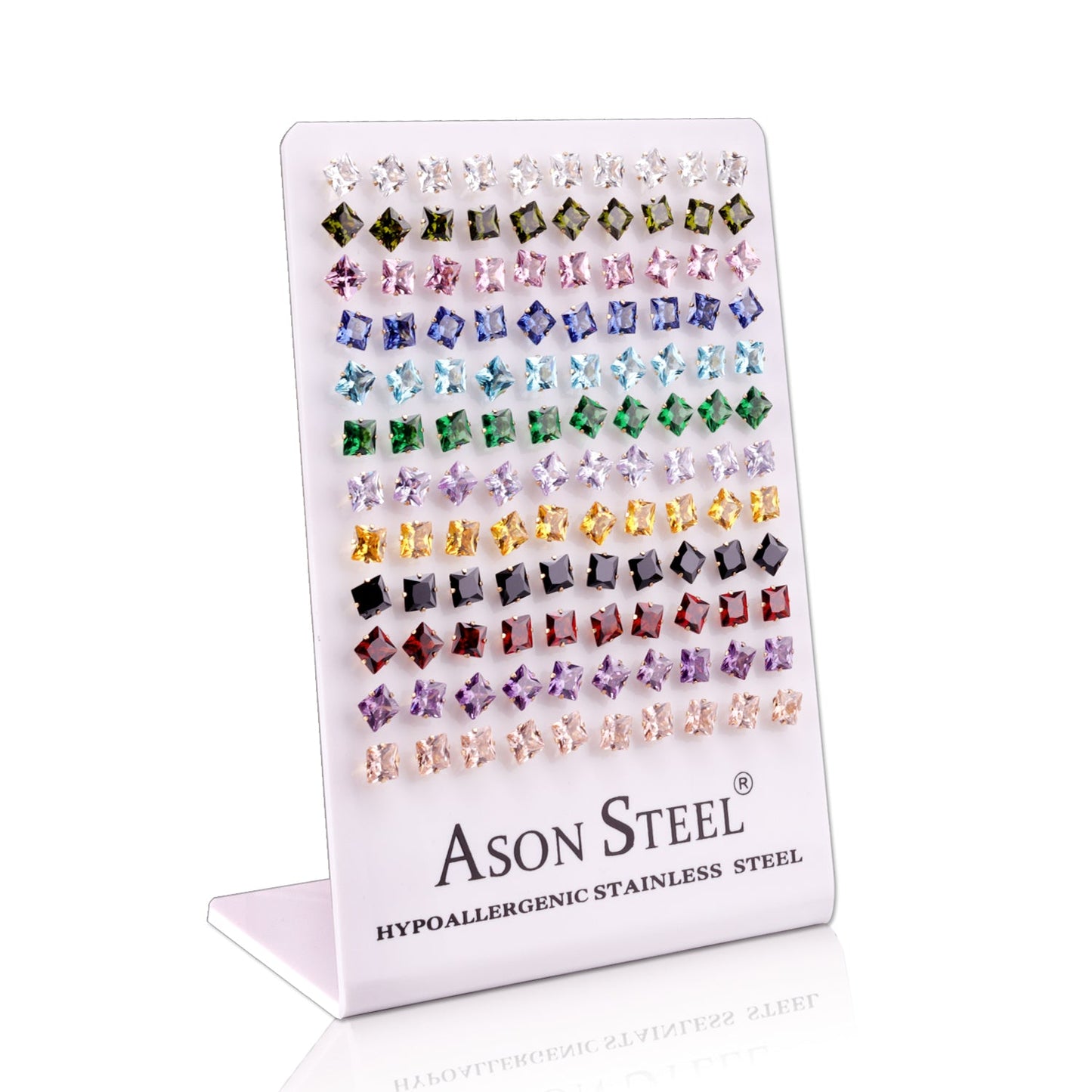 6mm Snapback Steel/Gold Square Mixed Diamond Stud Earrings