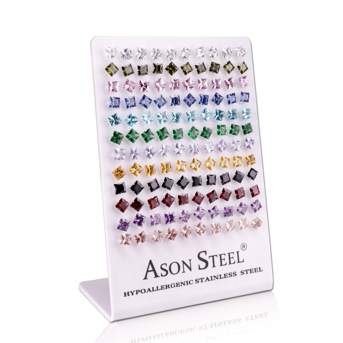 6mm Snapback Steel/Gold Square Mixed Diamond Stud Earrings