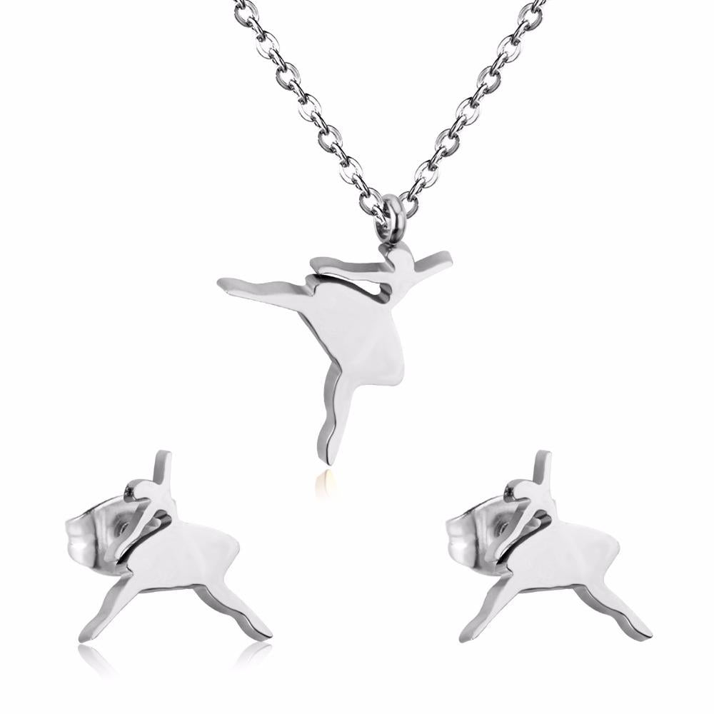 Ballet Girl Stainless Steel Dubai Bridal Jewelry Sets Women Fashion Necklace Earrings Jewelry Set Accessories