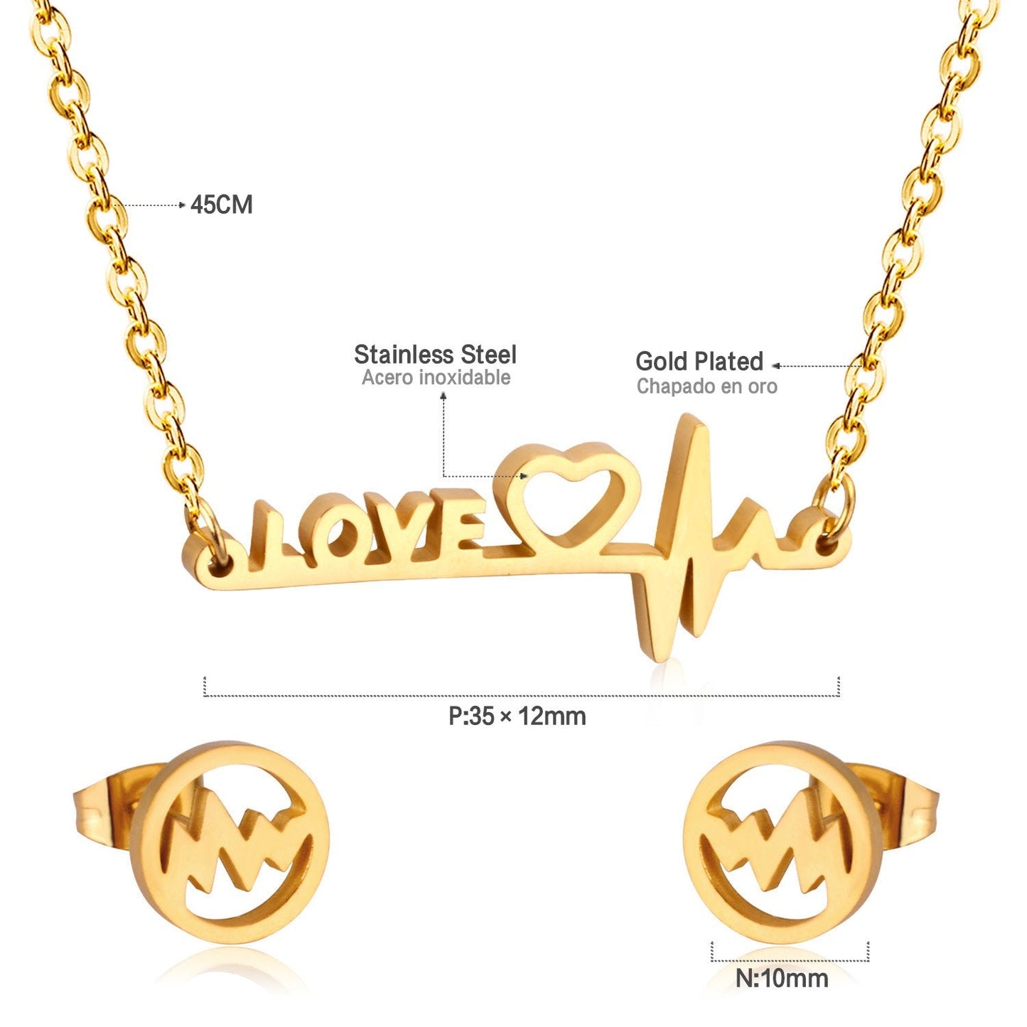 ASON 316L Stainless Steel Bridal Wedding Letters Love Jewelry Sets for Women Necklace Pendant Small Stud Earrings