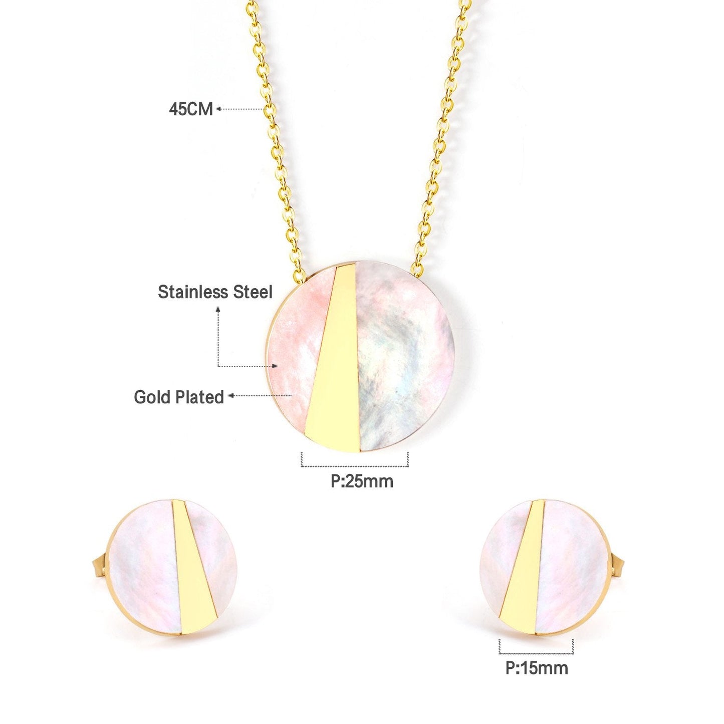 Trendy Elegant Shell Shape Stainless Steel Necklaces Earrings Sets For Ladies Luxury Jewellry Sets pendientes mujer