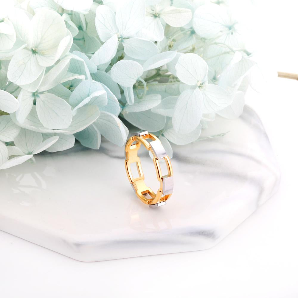 ASON Trendy Style Block Stitching Shape Rings Stainless Steel Gold Color For Women Casual Jewelry Accessories Wedding Gift