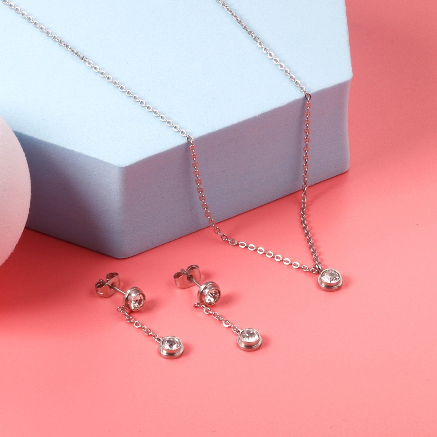 New Heart Shape Crystal Fashion Necklaces Droop Earrings Sets For Woman Dubai Wedding Jewelry Set pendientes bijoux