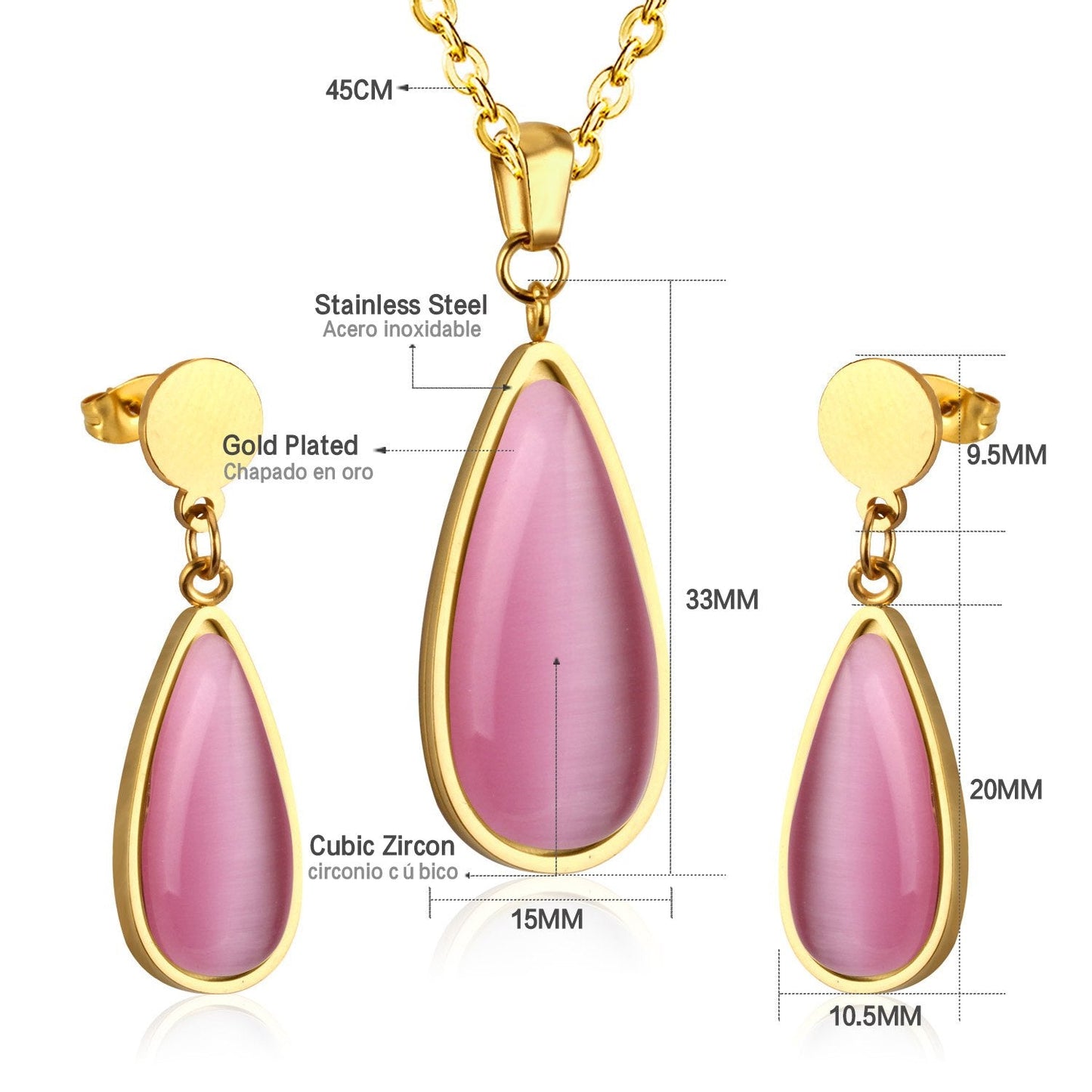 Luxury Weding Dubai Bridal Jewelry Sets Of Necklace And Earing Water Drop Stone Trendy Stainlee Steel Set For Women
