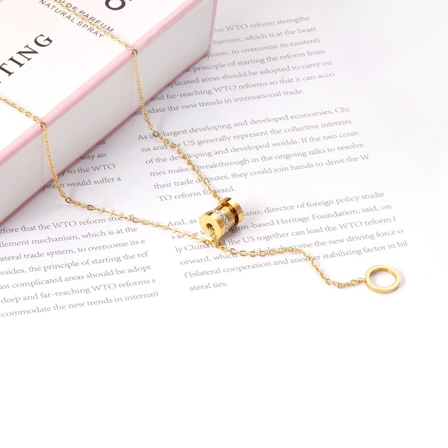 Zircon Round Pendant Stainless Steel Link Chains Necklace For Women Choker Collars Accessories Tassel Jewelry