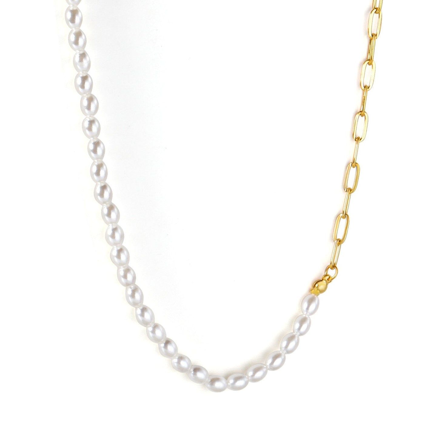 ASON Vintage Baroque Irregular Pearl Pendant Chain Necklace Stainless Steel Geometric Fashion Jewelry for Women Party Gift