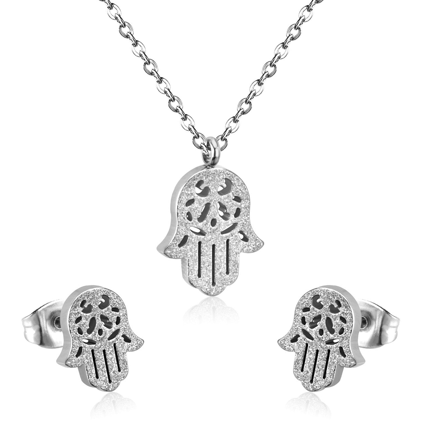 ASON Stainless Steel Gold Color Jewelry Sets Hand Shape Pendant Necklace Earrings Jewelry Sets for Women Girl Party Girls