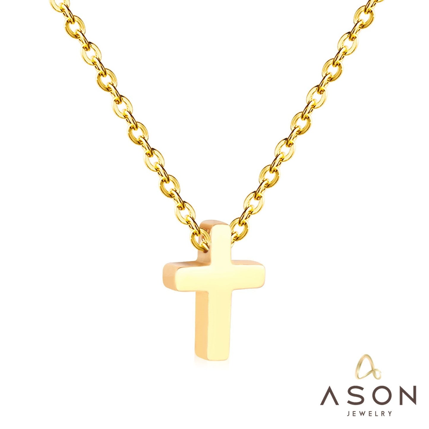 ASON Cross Pendants 45cm Rolo Cuban Link Chains Necklaces Top Sale Gold Color Choker Collars Women Party Gift Jewelry