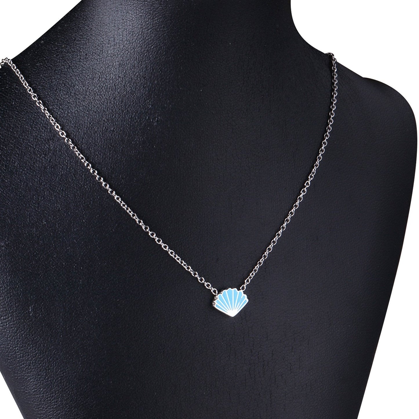 ASON Blue Shell Shape Pendant Necklace Stainless Steel Gold/Silver Color Chain for Women Men Fashion Jewelry Accessories