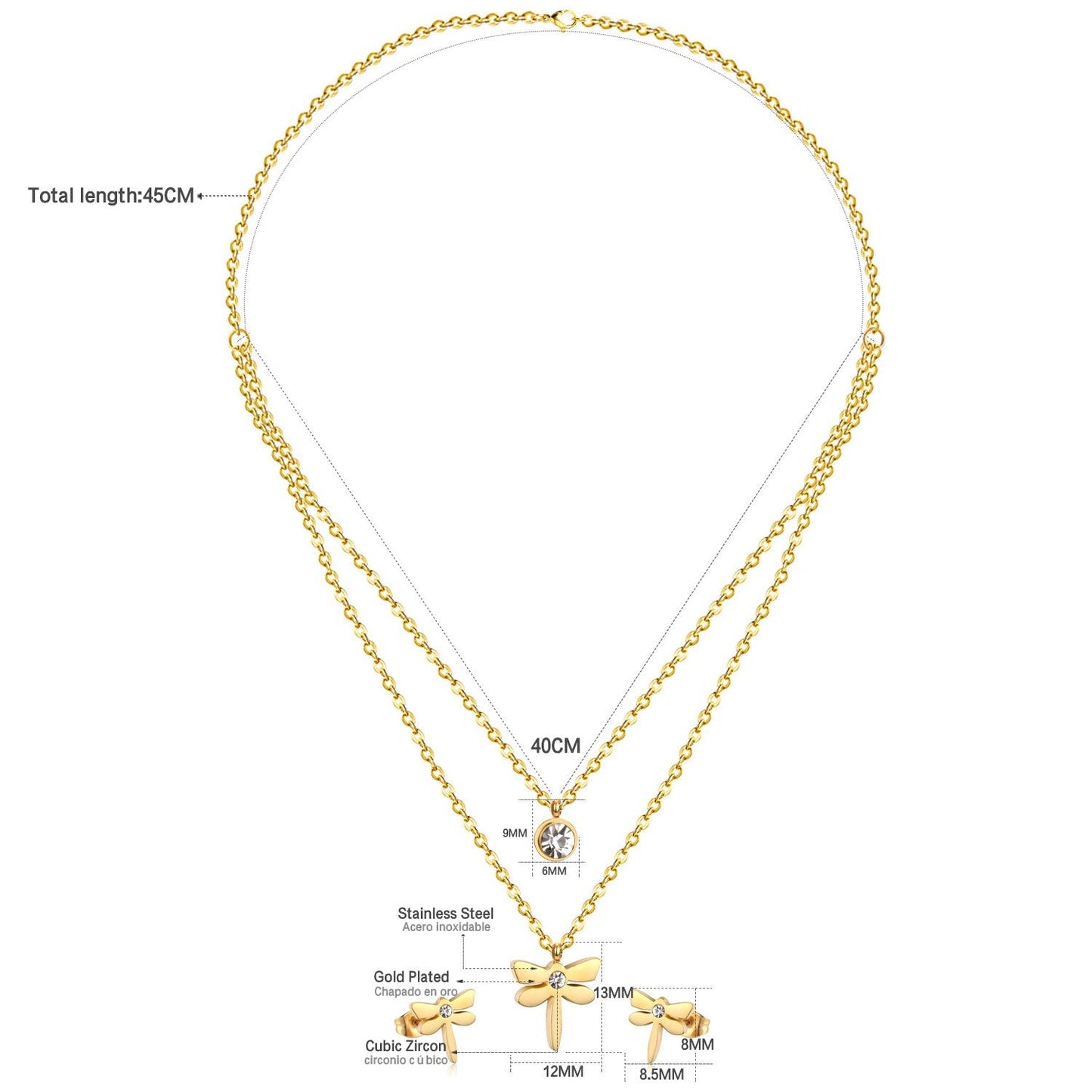 ASON Top 316L Stainless Steel Dragonfly Necklace Pendant Bridal Wedding Jewelry Set for Women 2019 Small Stud Earring Sets