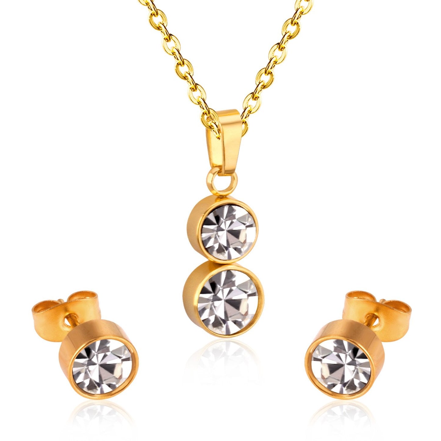 Cylinder Cubic Zirconia Pendant Nacklace Earrings Jewelry Sets For Women Brincos No Fade Collars Jerelry Party