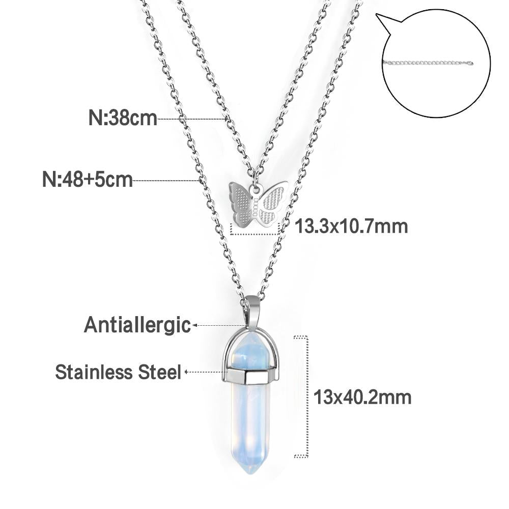 Blue Stone Stainless Steel Double Layered Necklace With Fairy Butterfly Aesthetic Collier For Woman 2022 New Design