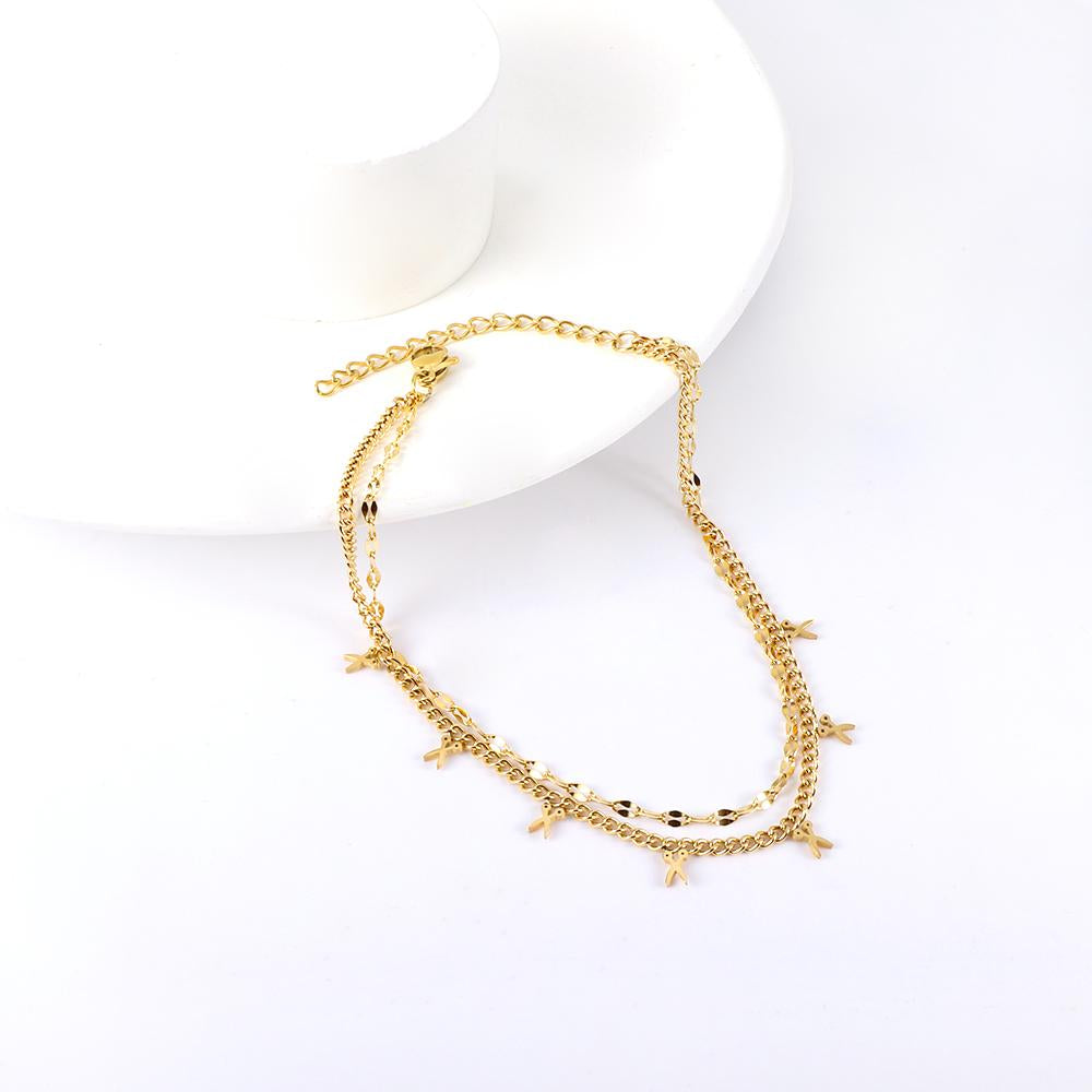 ASON Trendy Scissors Accessories Multi-layer Link Chain Anklet Gold Color Stainless Steel For Women Foot Jewelry Party Gift