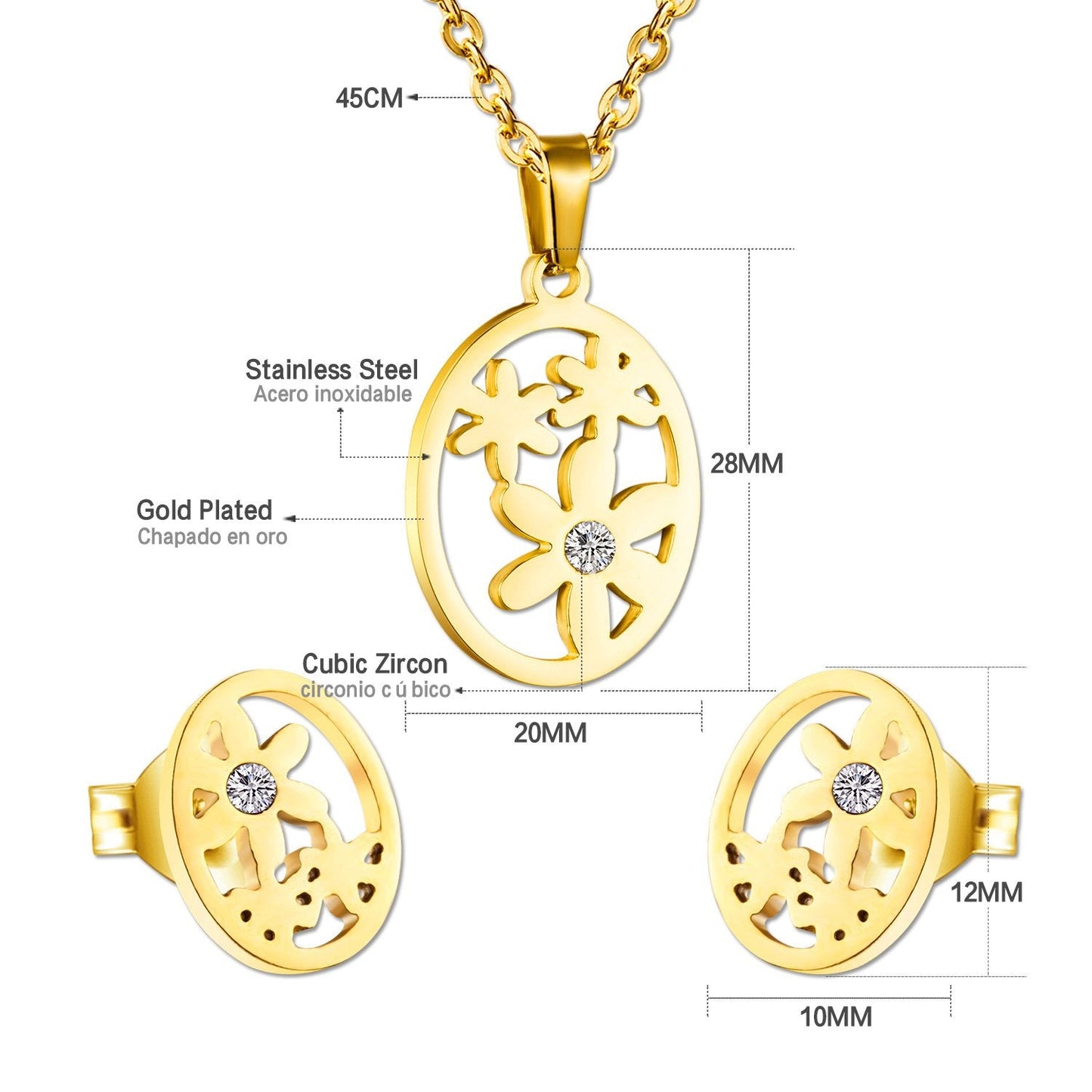 Trendy Gold Color Jewelry Set Round Shape With Crystal Flower Necklace Earring Sets