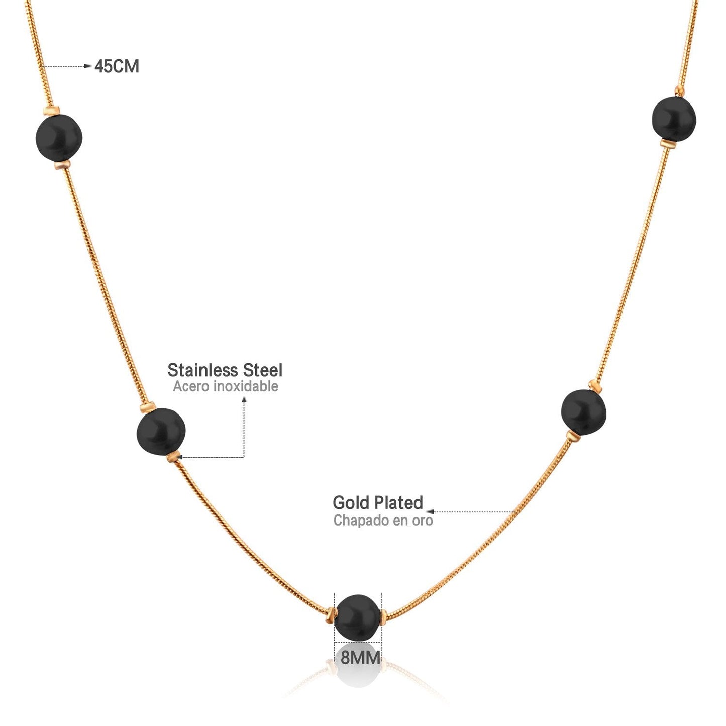 ASON White Black Round Imitation Pearl Pendant Necklace Gold Color Stainless Steel Snake Chain Jewelry Gift Party Chokers
