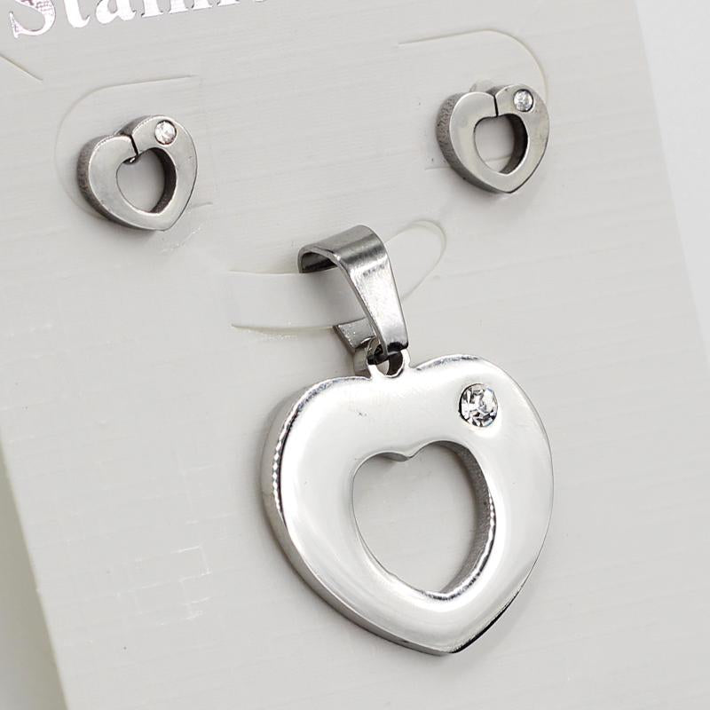 Fashion Heart Shape Hollow Stainless Steel Necklaces Earrings Sets For Women Party Jewellry Sets pendientes mujer
