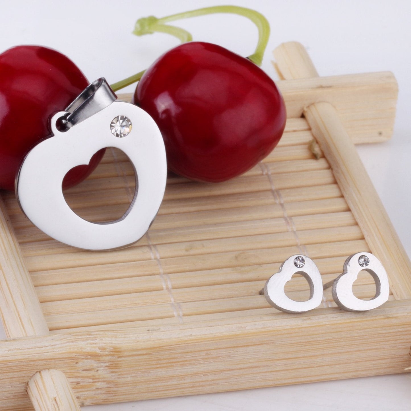 Fashion Heart Shape Hollow Stainless Steel Necklaces Earrings Sets For Women Party Jewellry Sets pendientes mujer