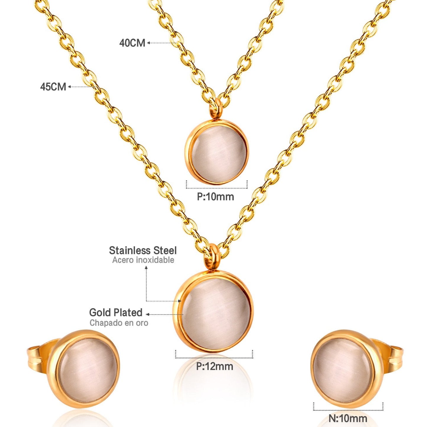 Fashion Elegant Luxury Double Chain Stainless Steel Necklaces Earrings Sets For Ladies Wedding Jewellry pendientes