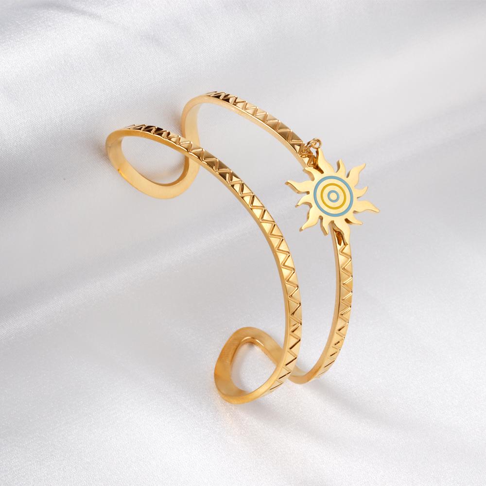 Boho Cuff Bangles Sunshine Pattern Drops Pendients Double Layered Designer Bracelets Bangles For Fashion Woman