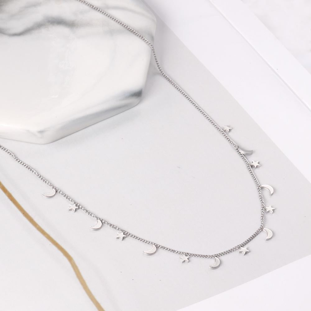 New Arrival Steel Color Moon And Star Pendant Necklace Female Jewelry Chains Necklaces Party Jewlley bijoux femme