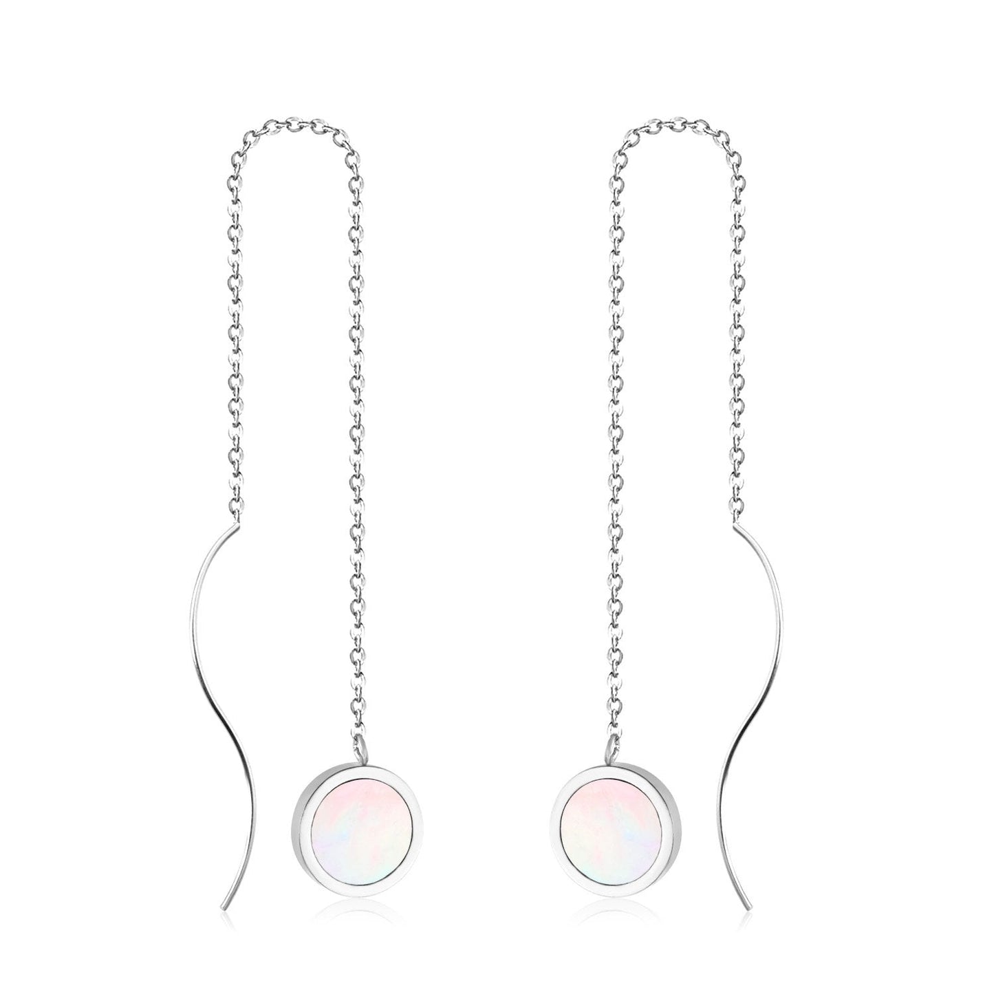 ASON Korean Style Statement Drop Earrings Round Shell Dangle Earring Stainless Steel Jewelry for Women Femme Party Gift