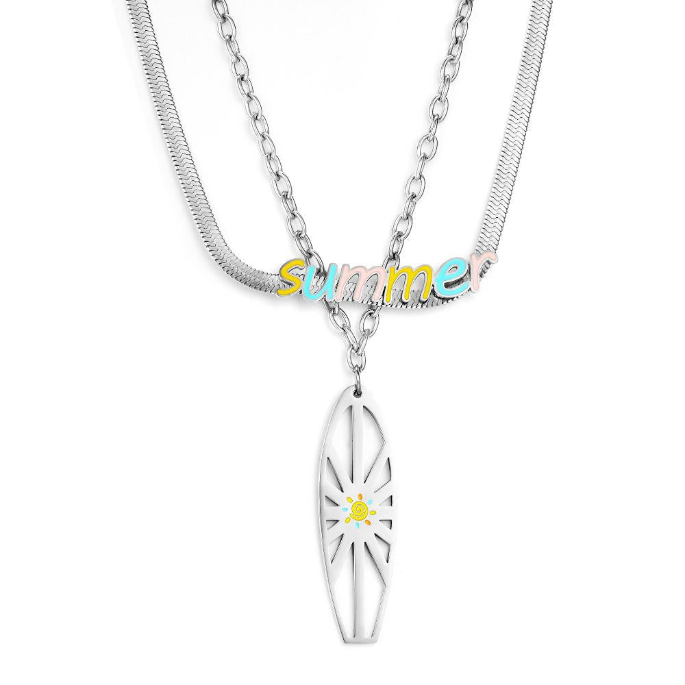 Flat Snake Chain 18K Gold Plated Color Double Layer Necklaces Summer Jewelry For Woman Pendients Design Collier