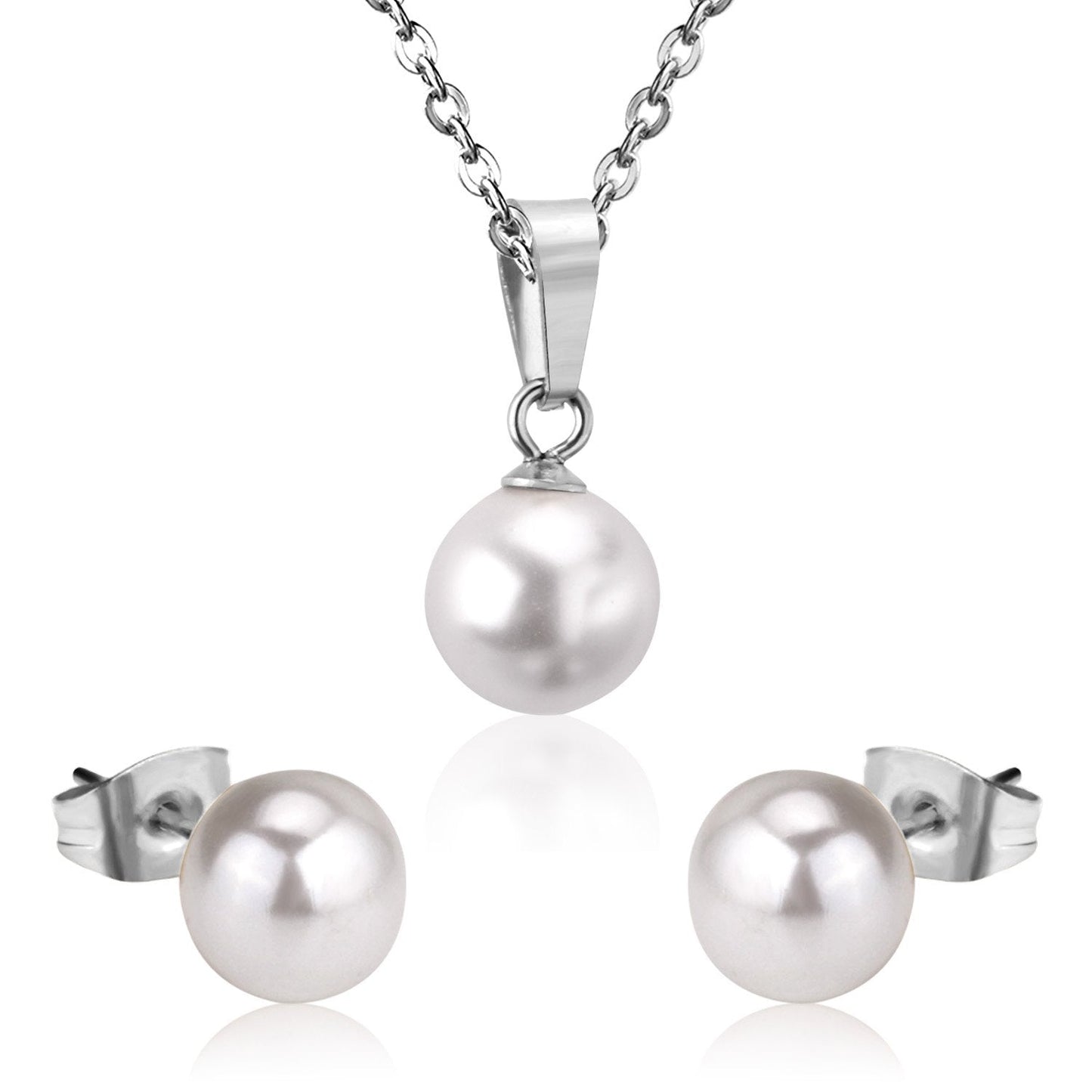 ASON 316L Stainless Steel Bridal Wedding Gold Imitation Pearl Jewelry Sets for Women Necklace Pendant Small Stud Earrings